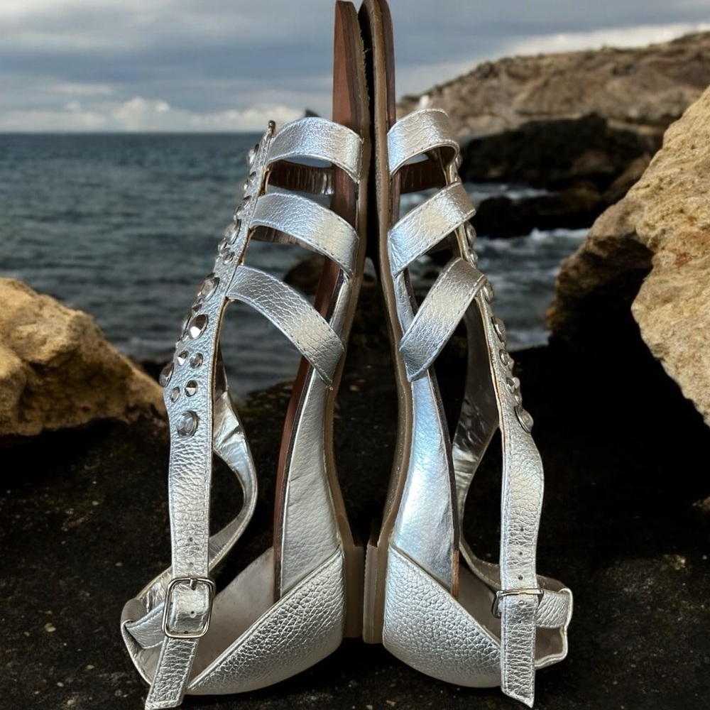 Fergie Pre-Loved Silver Sandals with Metallic Studded Embellishments